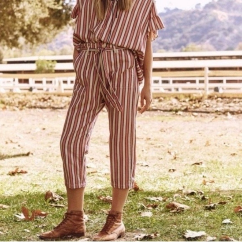 The Great The Convertible Striped Trouser Pants Pink Size Small